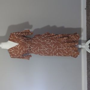 ASOS Brown Wrap Dress with White Abstract Print